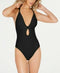 Bar III Like It Or Knot Ribbed One-Piece Swimsuit Black Small