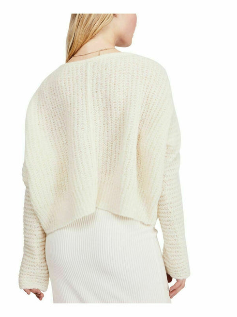 Free People Womens White Long Sleeve V Neck Sweater Size Small
