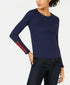 Maison Jules Women's Blue Notte Ribbed Laced-Sleeve Top 2XL