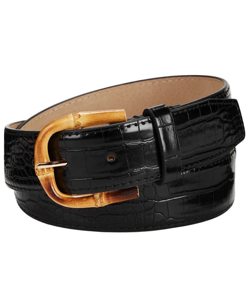 Steve Madden Mens Croc-embossed Faux Leather Belt Black Medium
