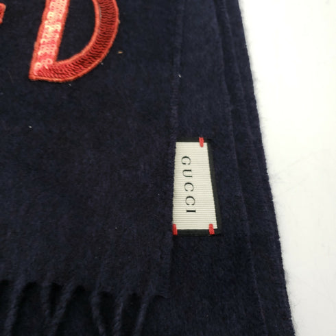 Gucci Scarf Navy Blue Red Sequin Loved Silk Cashmere Blend Fringe - New