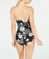 Kate Spade Strapless Scalloped Cut Out Black Floral 1pc Swimsuit Medium
