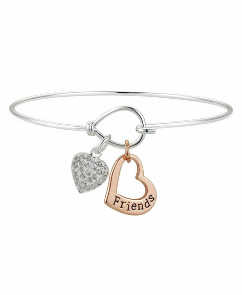 Unwritten Rose Gold Silver Plated Crystal Forever Friends Heart Bangle Bracelet