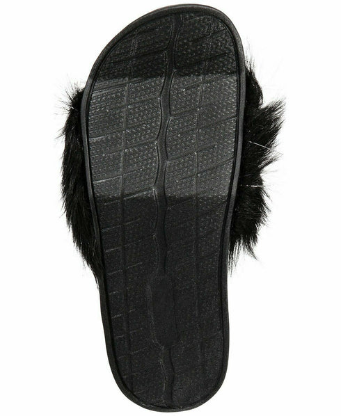 INC International Concepts Women’s Faux-Fur Slide Slippers (Black, XL)
