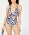 Trina Turk Cross-Back Halter One-Piece Swimsuit Size 4 Zebra Print