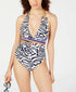 Trina Turk Cross-Back Halter One-Piece Swimsuit Size 4 Zebra Print