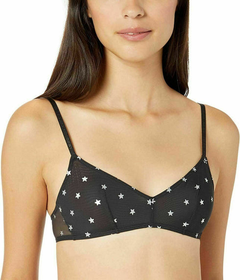 DKNY Women's 244813 Mesh Bralette Black Foil Star Print Underwear Size Small