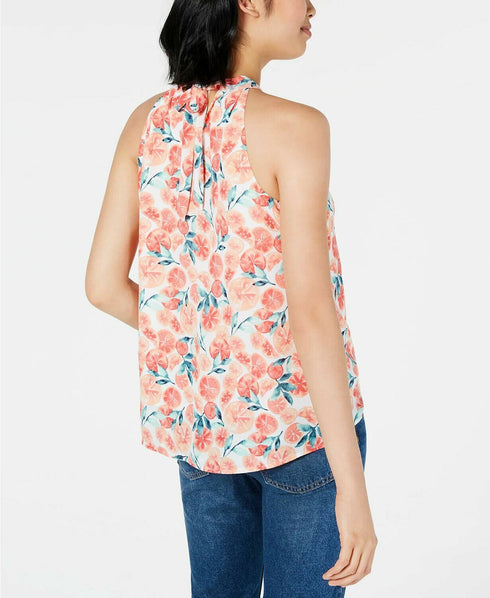 MAISON JULES Womens Coral Printed Sleeveless Halter Top Size: XL