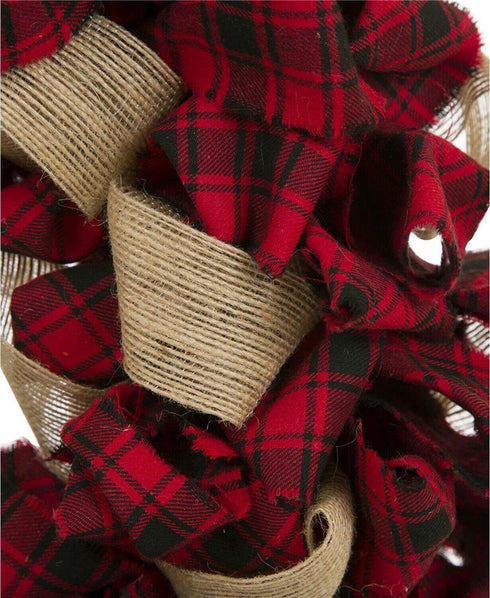 Glitzhome 18.9"D Plaid Fabric Wreath New