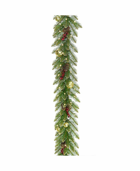 National Tree Company 9'x 10" Glittery Gold Dunhill® Fir Garland w/ Red Berries