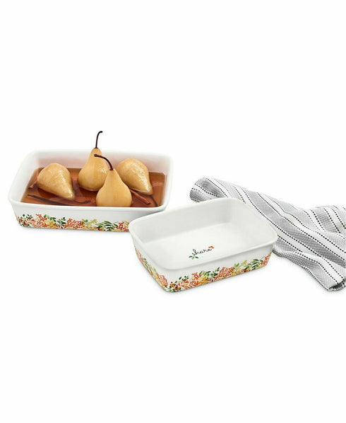 Martha Stewart Collection Set of 2 Stoneware Harvest Foilage Baker Sever Dish