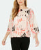 Alfani Top Crew Neck Long Sleeve Pink Printed Blouse Women Size Small