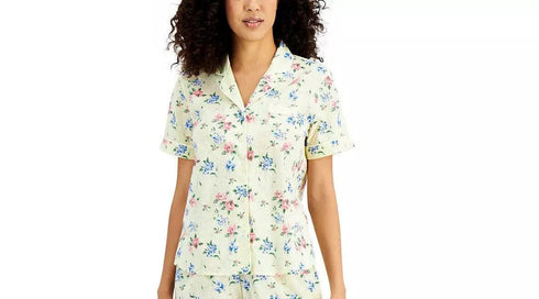 Charter Club Womens Cotton Swiss Dot Shorts Pajama Top Size Large