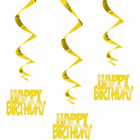Hanging Foil Gold Happy Birthday Decorations 3ct by Unique Michaels