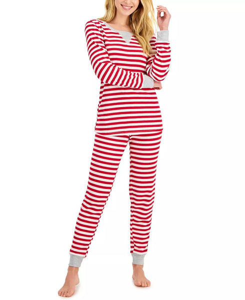Family Pajamas Womens Matching Striped Waffle-Knit Pajama Set XS