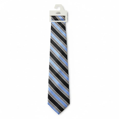 H26 Haggar Men's Black/Blue/Gray Stripe Silk Tie