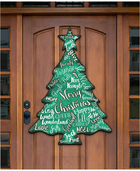 Designocracy Merry Christmas Wooden Decorative Door Hanger