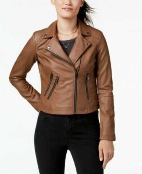 CoffeeShop Juniors' Faux-Leather Moto Jacket Peanut Size 2XL