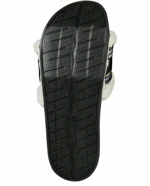 INC Women's Faux-Fur Varsity Slide Slippers, Black, XL 11/12