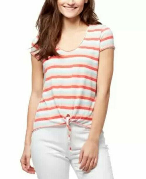 William Rast Burnout Shirt Top Striped Juniors' Tie-Front Scoop Neck Size Medium