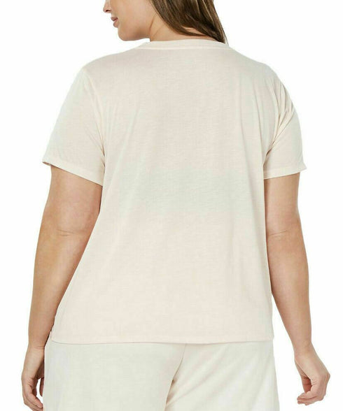 JENNI Women's Beach Por Favor Twist Front Pajama Top T-Shirt Plus Size 1X Peach