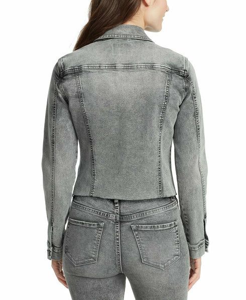 William Rast Women's Farrah Zip-Front Denim Jacket Gray Size XXL