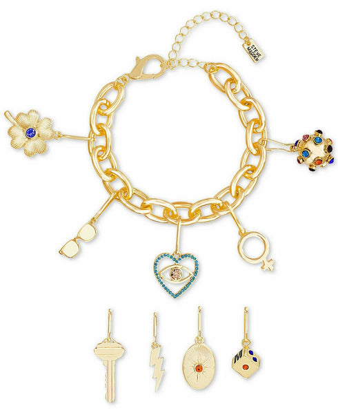 Steve Madden Crystal Interchangeable Charm Bracelet Gift Set Gold Tone