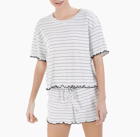 Jenni by Jennifer Moore Womens Lettuce-Edge Pajama Shorts Set Small