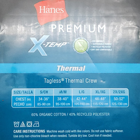 HANES MENS PREMIUM X-Temp Thermal Crew Black Shirt Size Large