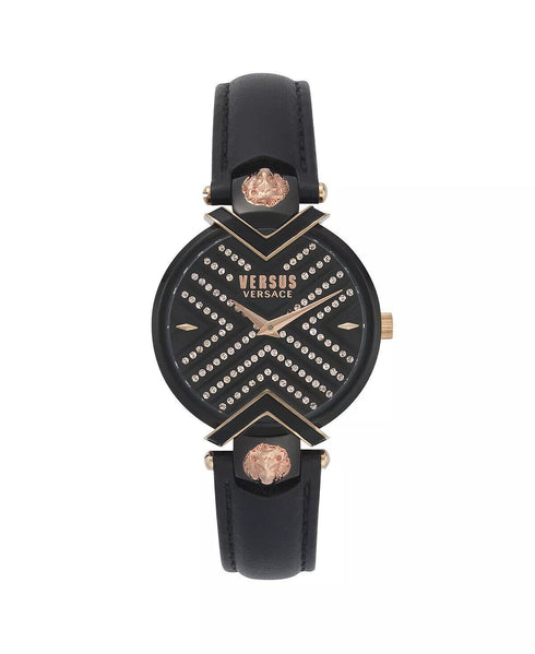 Versus Versace Womens Mabillon Two-Tone Black Leather Strap Watch, 36mm $280
