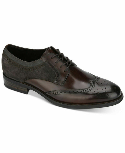 Kenneth Cole New York Leather brock lace up Wingtip Dress Shoes Gray Size 7.5M