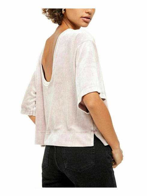 Free People Womens Pink Velvet Low Cut 3/4 Sleeve T-Shirt Size X-Small
