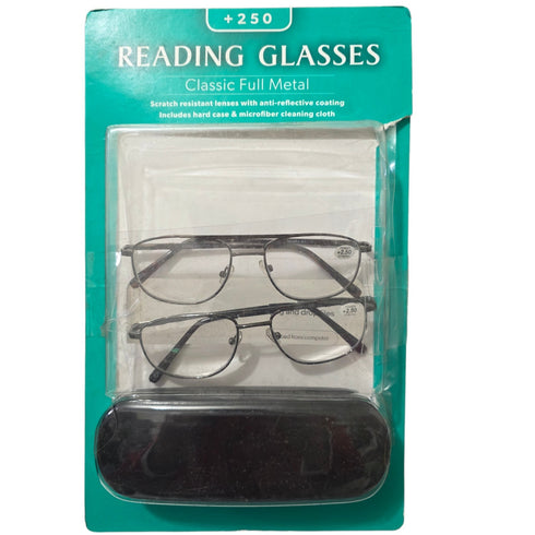 Icon Classic Full Metal Men's Reading Glasses +2.50 2-pack