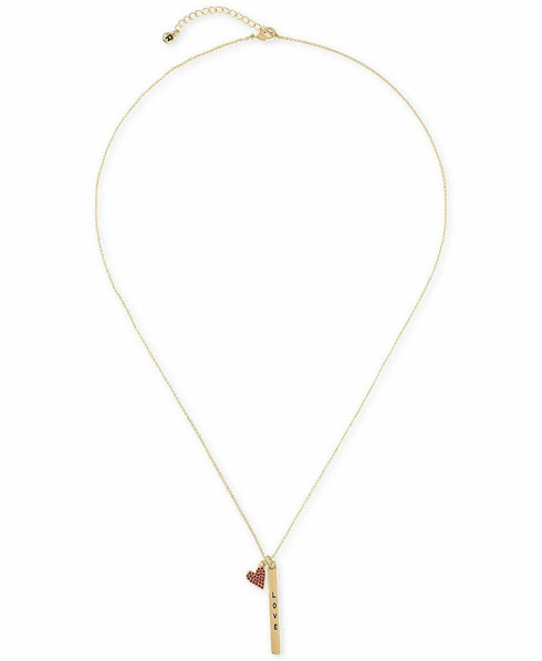 RACHEL Rachel Roy Gold-Tone Stone Heart & Love ID Pendant Necklace, 24" + 2"
