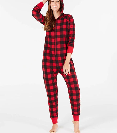 Family Pajamas Matching Women's Buffalo-Check Hooded Pajamas Size XL