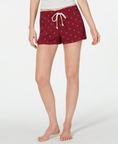 Jenni Intimates Womens Sleep Shorts Drawstring Lightweight Burgundy Flamingo- XL
