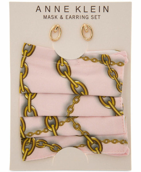 Anne Klein Gold-Tone Chain Link Stud Earrings & Face Mask Set