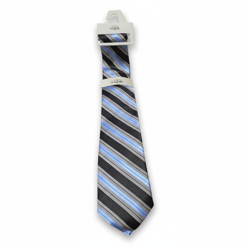 H26 Haggar Men's Black/Blue/Gray Stripe Silk Tie