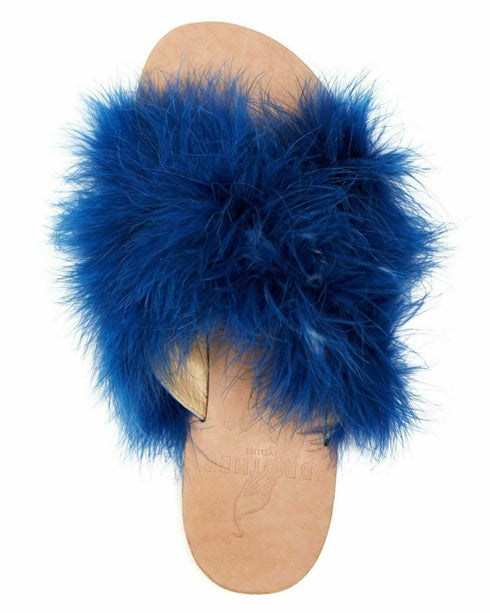 Brother Vellies Women's Lamu Marabou Feather Sandals Blue Size 8M