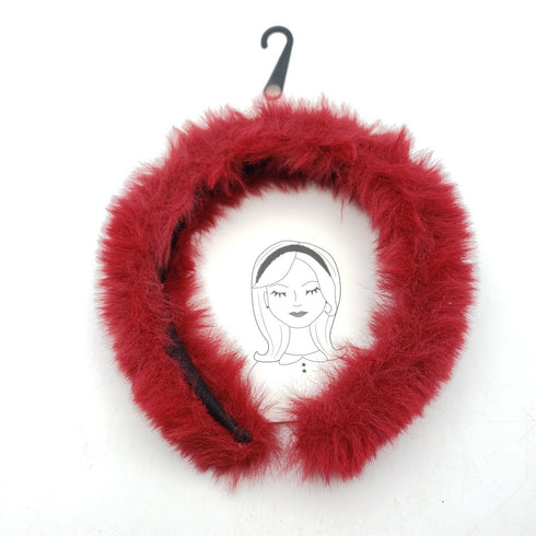 Surell Faux Fur Wine Color Head Band - New
