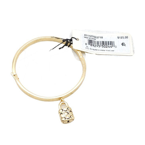COACH Goldtone & Crystal Quilted Padlock Bangle Bracelet