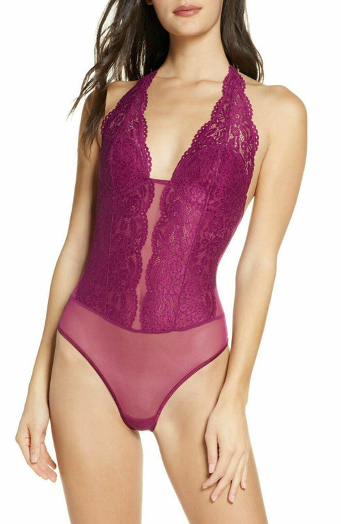 B.tempt'd Women's Ciao Bella Lace Halter Bodysuit 936144 Purple Size Small