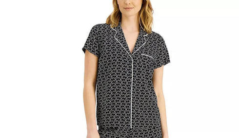 Alfani Womens Printed Notch Collar Pajama Top Size Small