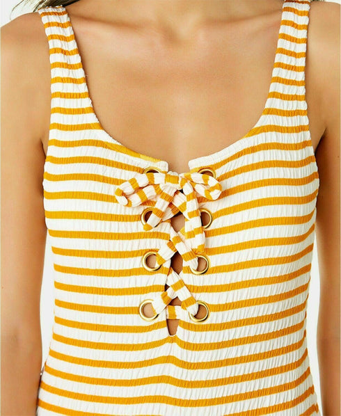 California Waves Juniors Textured Grommet Yellow One Piece New - Large