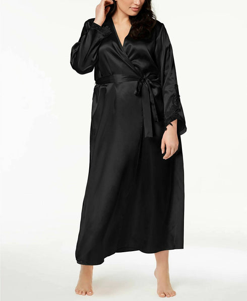 Flora by Flora Nikrooz Plus Size Satin Stella Robe Black Size 1X