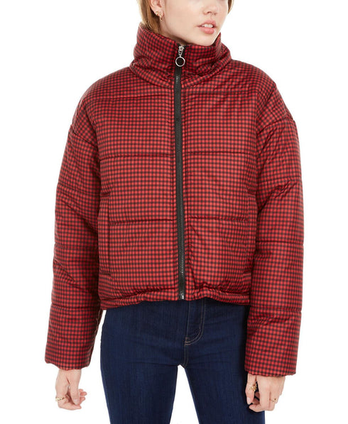 Celebrity Pink Juniors' Plaid Puffer Coat Red Size Small