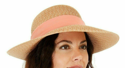 Nine West Mixed-Braid Scarf Floppy Hat Coral OS