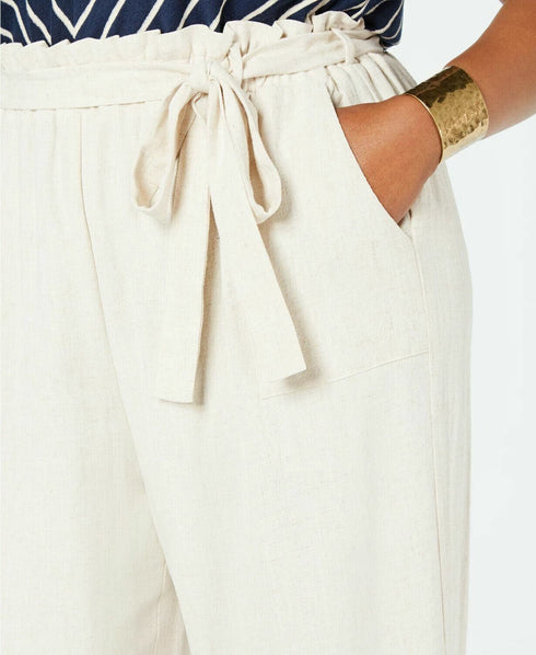 MONTEAU Womens Ivory Belted Sleeveless V Neck Wide Leg Jumpsuit Plus Size: 2X