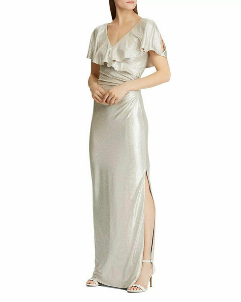 Ralph Lauren WOMEN'S PRIAH RUFFLE GOWN WITH SLIT NATURAL 14