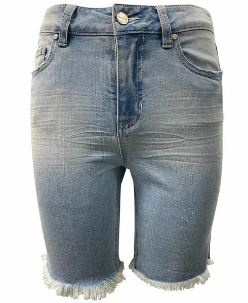 Dollhouse Juniors' Frayed High Rise Denim Bermuda Shorts Light Wash Size 13
